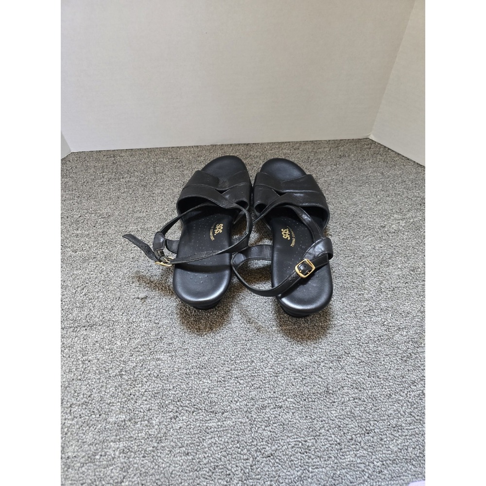 SAS Women's Black Sandals 10  M Tripad Comfort Adjustable Strap Slingback Wedge - Picture 3 of 10